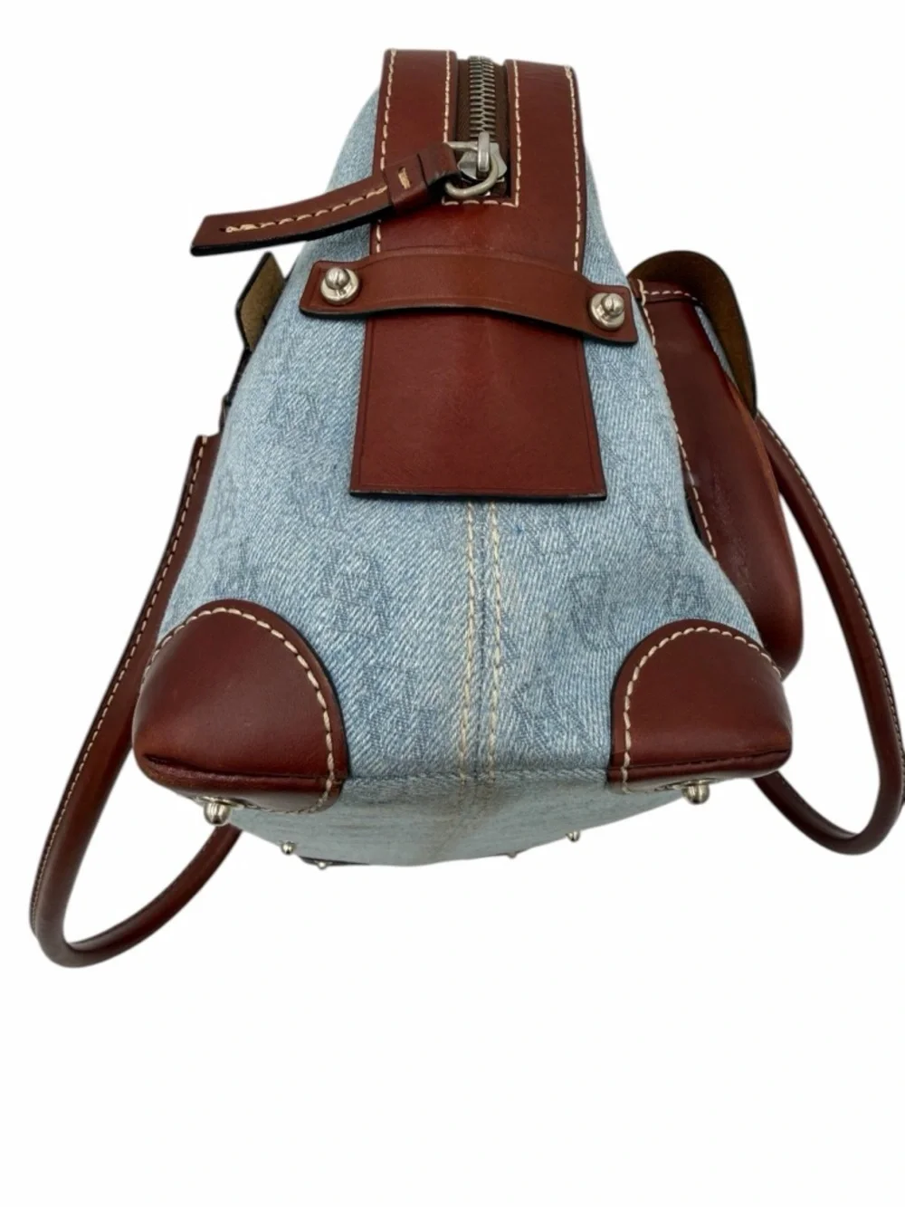 Dooney & Bourke Denim Monogram Cargo Satchel Set Brown Leather DB Logo Y2K
